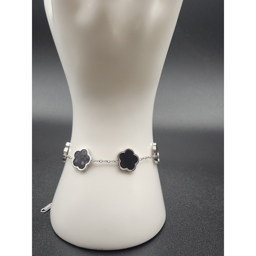 18K White Gold Plated Black Flower Bracelet